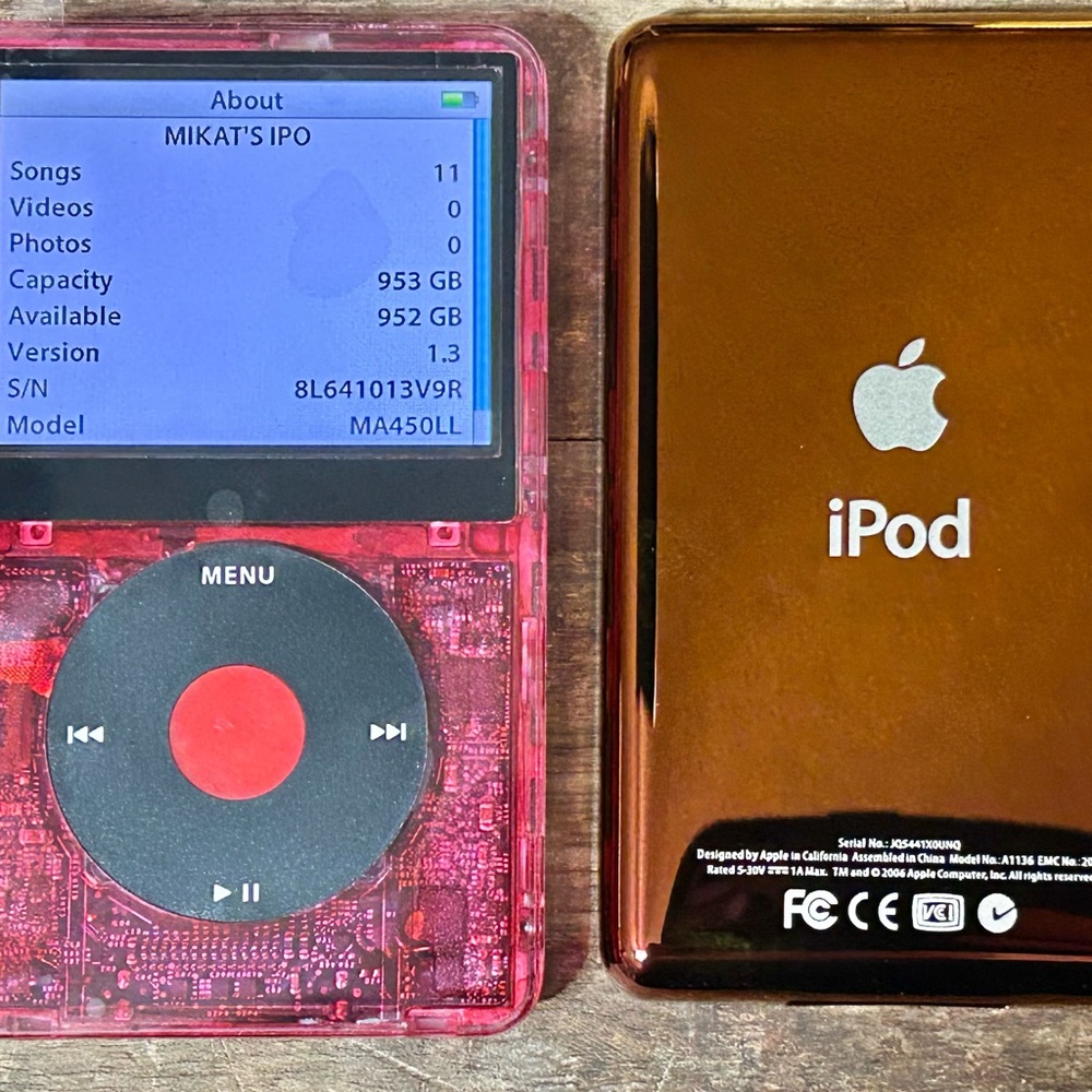 Apple iPod Classic Red Clear with Rose Gold back 1TB